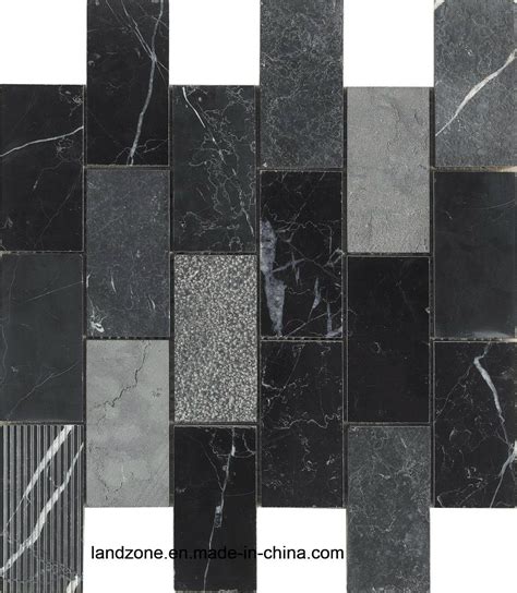 Black Brick Pattern Stone Mosaic Tile For Interior Wall And Floor Use