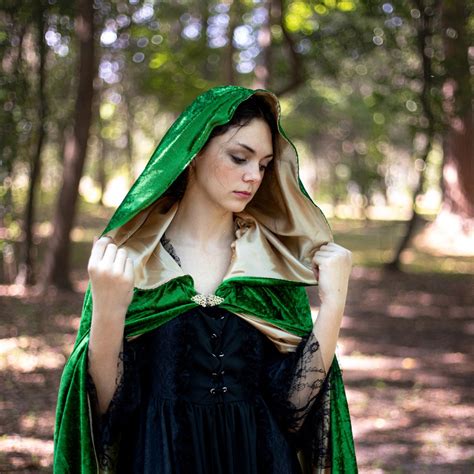 Deluxe Willow Green Velour Cloak With Satin Liner And Large Hood