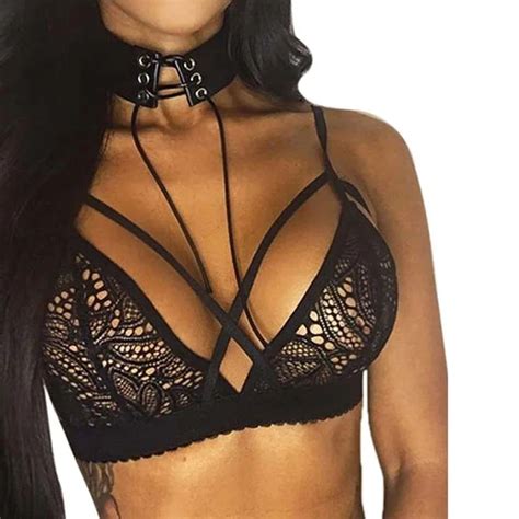 Millyn Strappy Lace Bralette Crop Top Sexy Sheer Bralette Push Up Mesh