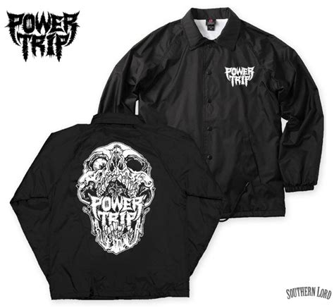 Power Trip パワートリップ Skull コーチジャケットブラック アウタージャケット バンドtシャツの