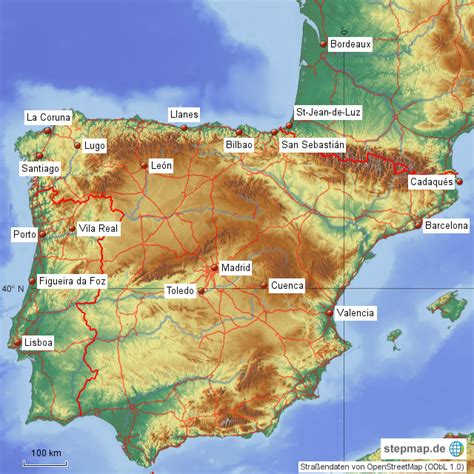 StepMap Iberische Halbinsel Landkarte für Europa