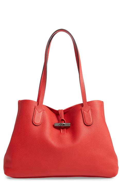 Lyst Longchamp Roseau Essential Mid Leather Tote In Red