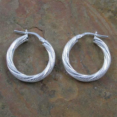 21mm Sterling Silver Hinged Twisted Pocked Hoop Earring Transglobal