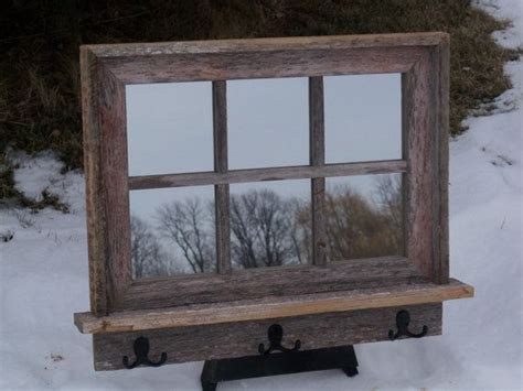 Barnwood Framed Mirror With 6 Panes Shelf And Hooks Etsy Diy Window