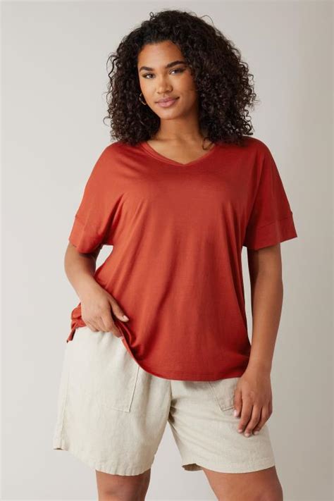 Evans Plus Size Rust Brown V Neck Modal Rich T Shirt Evans