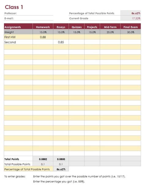 Class Grade Calculator Template Free Excel Templates