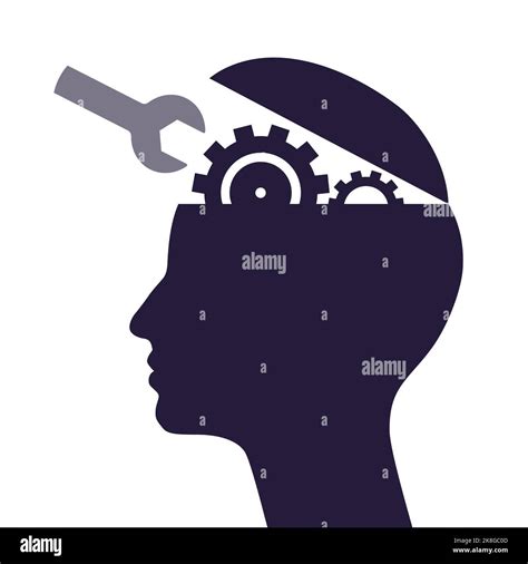 Open Human Head With Gear And Wrench For Repairing Concept Of Mental