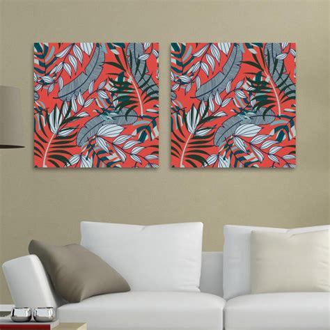 Ownta Colorful Tropical Leaves Plants Pattern 2pc Canvas Wall Art