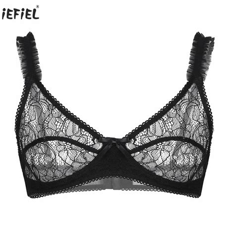 Soft See Through Floral Lace Lingerie No Padded Bralette Mens Sissy Bra