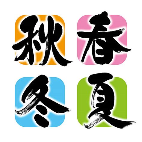 Japanese Four Seasons Kanji Illustrations Royalty Free Vector Graphics