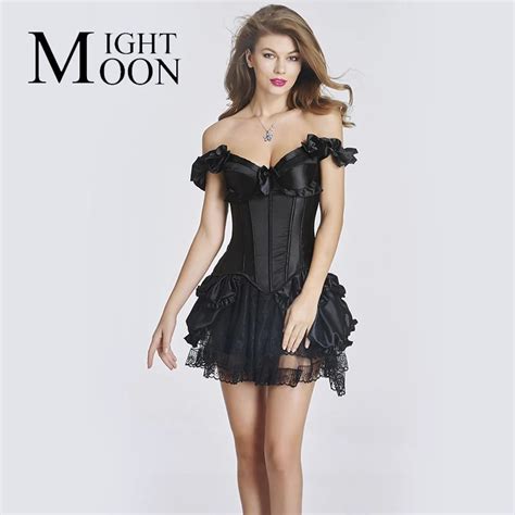 Moonight Sexy Women Waist Wedding Corsets Black Red Flounced V Neck Alluring Corset Dress Lace