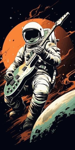 Astronaute Jouant De La Guitare 3 Vecteur Premium