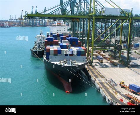 Bunkering Tanker Container Ship In Port Stock Photo Alamy