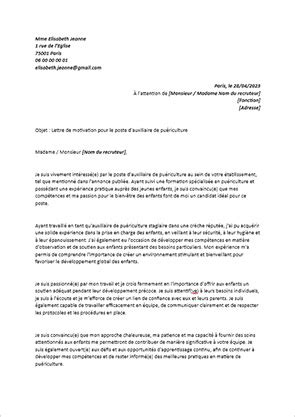 Mod Le De Lettre De Motivation Auxiliaire De Pu Riculture