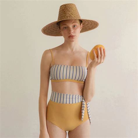 New Striped Swimwear Sexy High Waisted Bikini High Quality Fabric Beach Outfit Y49 Shopee