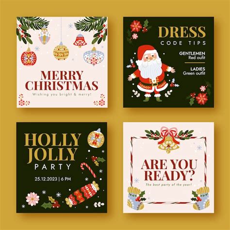 Free Vector Flat Instagram Posts Collection For Christmas Season