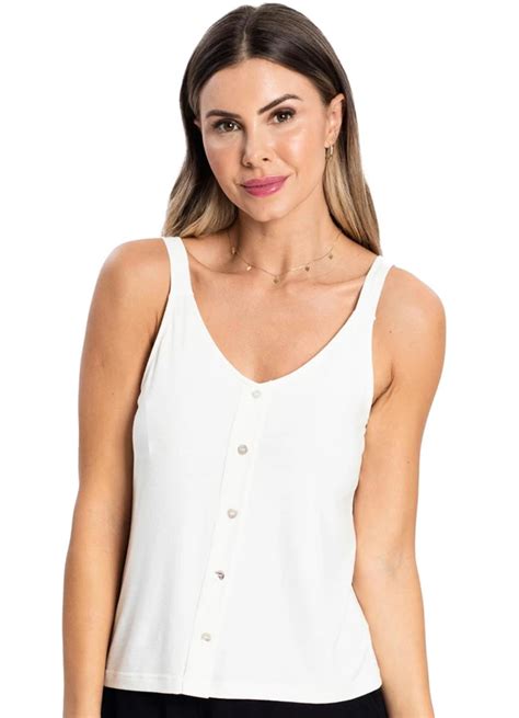 Blusa Sem Manga Decote V Feminina Bege Rovitex