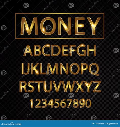 Gold Vector Alphabet Letters And Numbers Isolated On Black Background