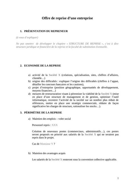 Offre de reprise d une entreprise modèle à télécharger 2024