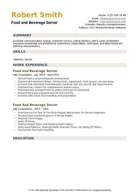 Food And Beverage Resume Sample