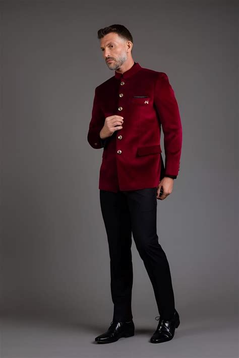 Jeeva Fashions New Stylish Partywear Formal Maroon Bandhgala Jodhpuri