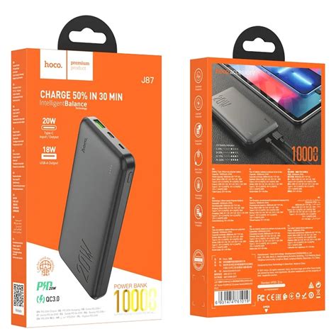 Hoco J87 | Powerbank με USB-A και USB-C, PD20W, 10000mAh, μαύρο - Smart ...