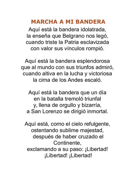 A Poem Written In Spanish With The Words March Mi Bandera And An Orange