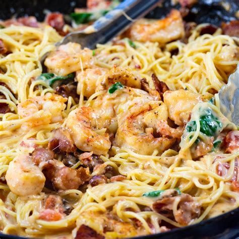 Creamy Angel Hair Pasta with Bacon and Shrimp - Spicy Southern Kitchen