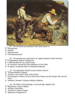 AP Art History Unit Test Realism Impressionism Post Impressionism CA4