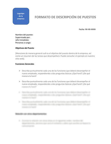 Solution Formato Descripci N De Puestos Studypool