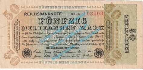 Inflation De Mia Mk Fehldruck Banknote Milliarden Mark