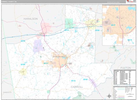Carroll County Ga Wall Map Premium Style By Marketmaps Mapsales
