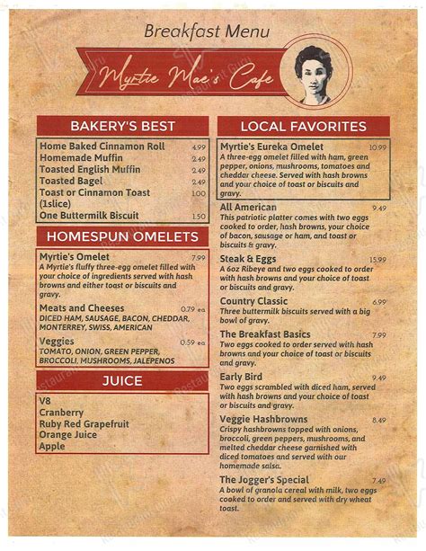 Menu at Myrtie Mae's restaurant, Eureka Springs