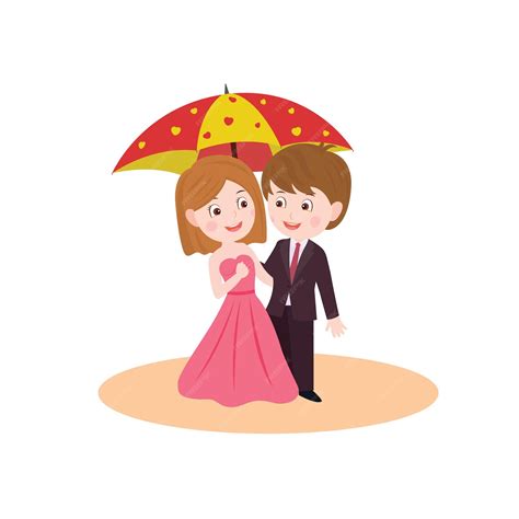 Premium Vector A Happy Couple Standing Under The Umbrella Vector Isolated On White Background