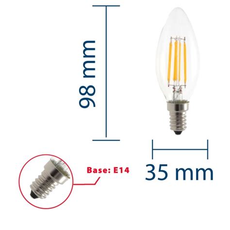 LED Filament Bulb Olive C35 4W 470lm E14 Base 2700K