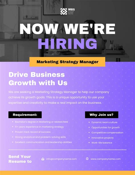 Purple And Yellow Now Hiring Poster Venngage