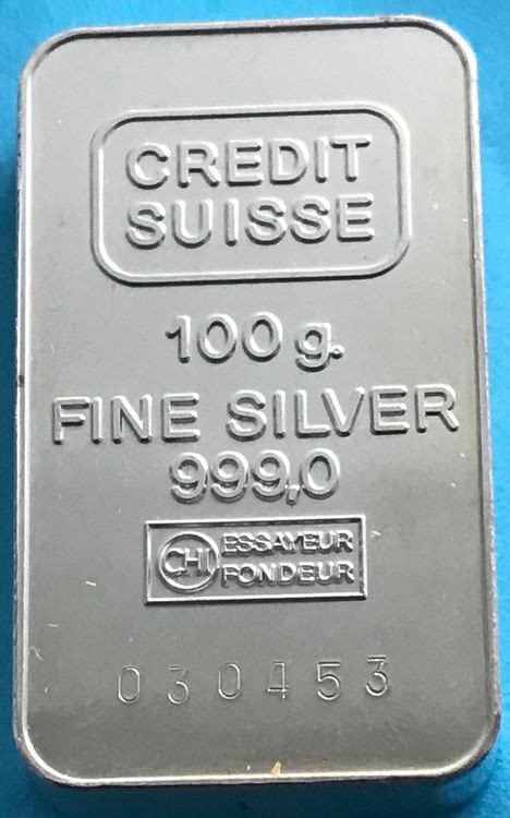 sehr schöner 100 Gramm Silberbarren 999 0 Fine CREDIT SUISSE Kaufen