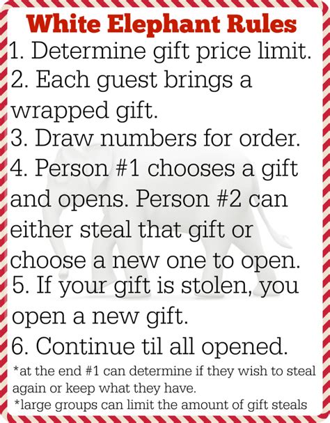 12 White Elephant Ts Printable White Elephant Rules The Cards We