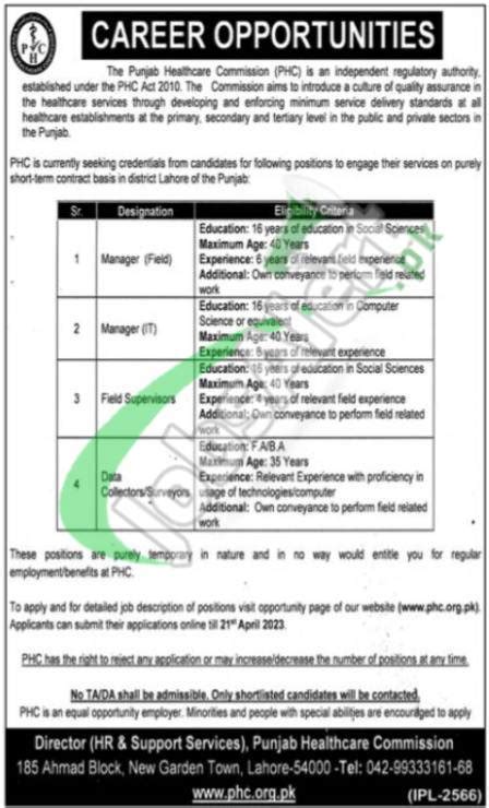 Phc Org Pk Apply Online Jobs In Punjab Healthcare Commission