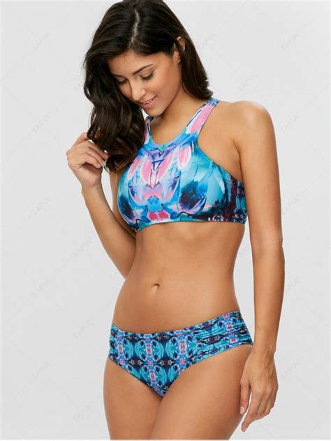 22 OFF 2021 Printed Crossover Bikini Set In BLUE ZAFUL
