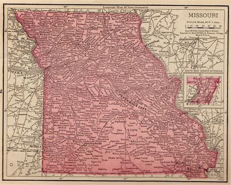 1910 Antique Missouri State Map Vintage Map Of Missouri Gallery Wall