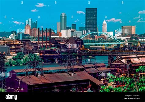 Pittsburgh, PA, U.S.A. - U.S.X. Steel Mill ,with Downtown Skyline in ...