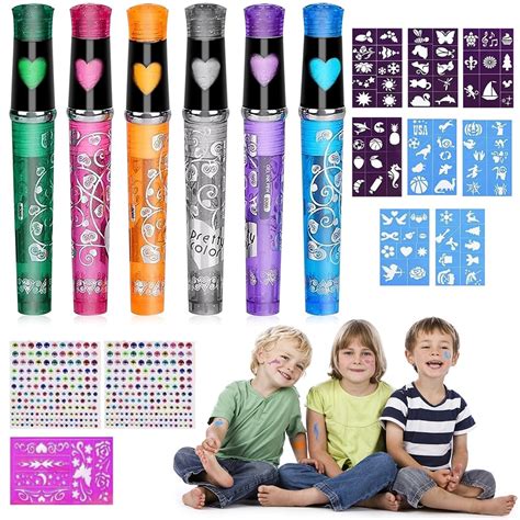 Tattoo Stifte 6 Farben Tattoo Stifte Kinder Mit 11 Schablonen 100