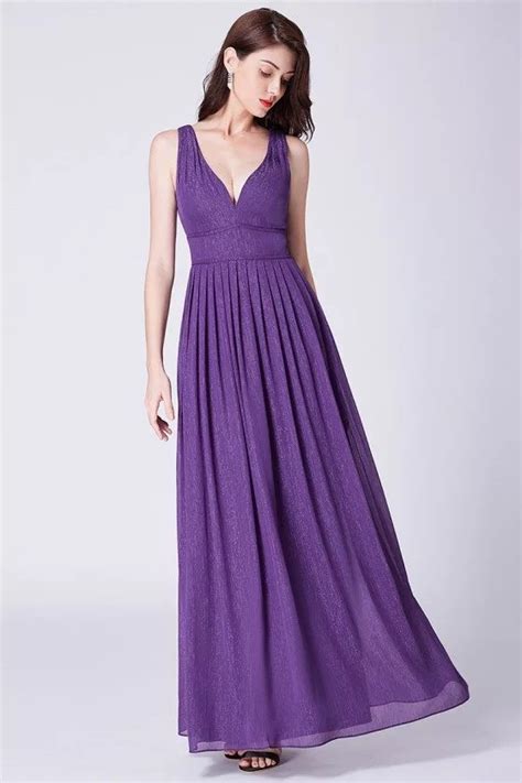 Flowing Chiffon Purple Long Sweetheart Prom Evening Dress