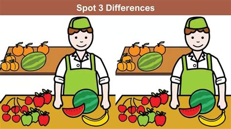 Use your sharp eyes to spot 3 differences between the fruit seller ...