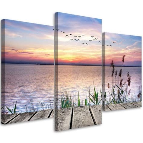 3 stykke lærredstryk Sunset Jetty Lake wall art dk