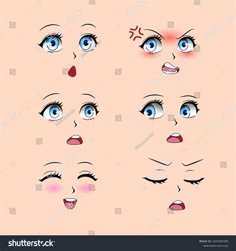 Anime Manga Faces Set Different Expressions Stock Vector (Royalty Free ...