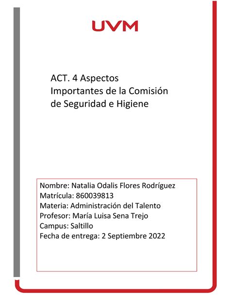 Act tarea 4 administración ACT 4 Aspectos Importantes de la