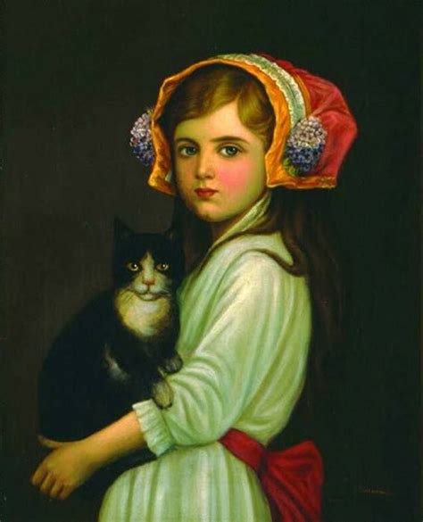 Girl With A Cat Painting Antoni Piotrowski Oil Paintings