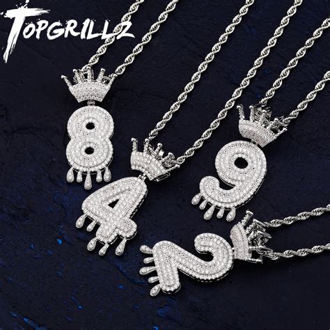 Topgrillz 1 9 Letters Number Crown Drip Pendant Necklace Gold Silver